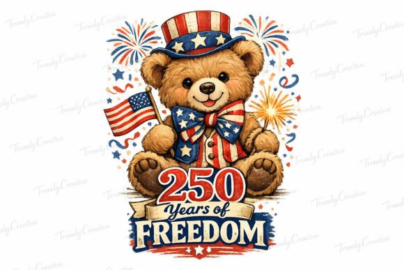 250 Years Freedom Teddy Bear PNG Design