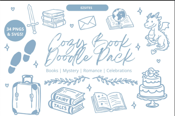 Cozy Book Hand-Drawn Doodle PNG Pack: Elevating Your Literary Projects