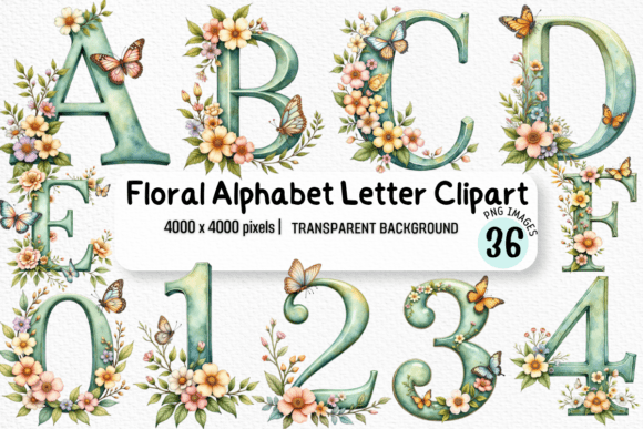 Elegant Floral Alphabet Clipart Bundle