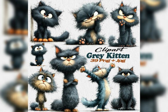 Grey Kitten PNG Clipart: Expressive Cat Emotions