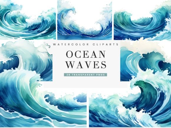Integrating Watercolor Ocean Waves Borders Clipart into Professional Design Workflows