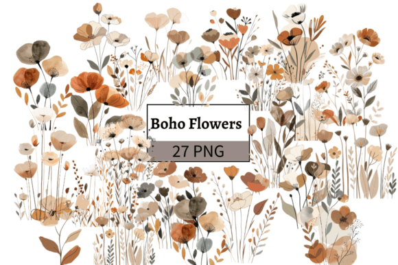 Mastering Digital Design with Watercolor Boho Wild Flowers Clipart Set