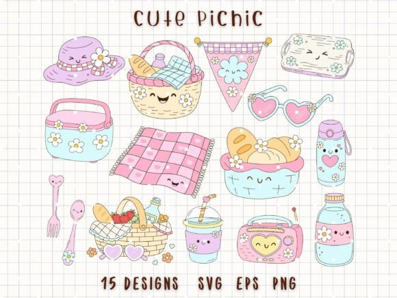 Picnic Clipart: Basket, Blanket & Food