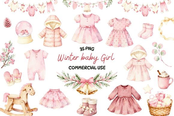 Strategic Visual Assets: Leveraging the Winter Baby Girl Clothes Clipart Bundle for Brand Consistency