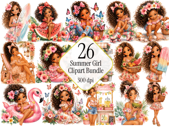 Summer Girl Clipart Bundle Tropical Cu