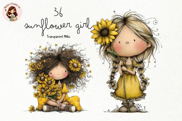 Sunflower Girl PNG Clipart Set: A Versatile Resource for Whimsical Digital Design