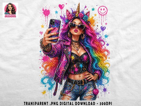 Unicorn Selfie Queen Neon PNG