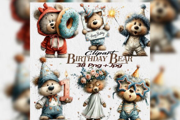 Watercolor Birthday Bear PNG Clipart PNG: Elevating Digital Celebration Design