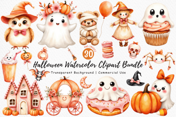 Watercolor Cute Halloween Clipart PNG: Elevating Seasonal Design with Soft Spookiness