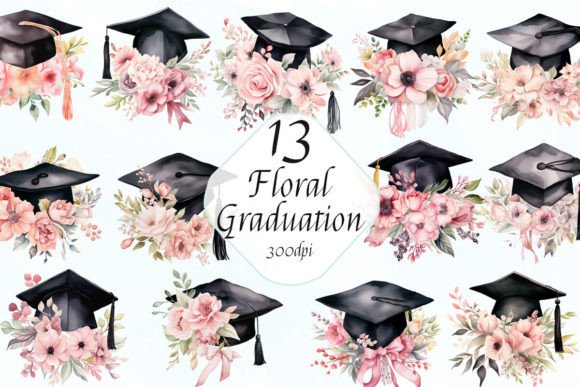 Watercolor Floral Graduation Cap Clipart Guide