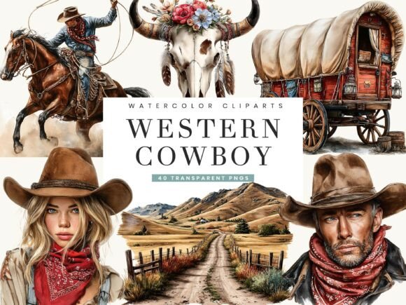 Watercolor Western Cowboy Clipart