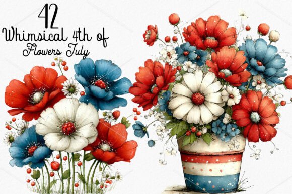 Whimsical 4th of July Flowers Clipart