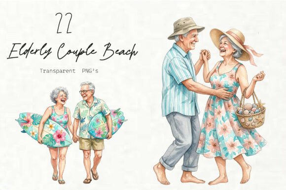 Whimsical Elderly Couple Beach Clipart: Elevate Your Creative Projects with Charming Designs