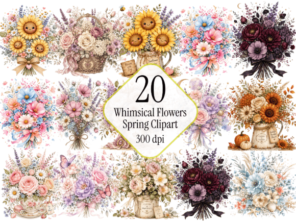 Whimsical Floral Clipart Bundle Watercolor: Elevating Digital Design with Vintage Spring Aesthetics