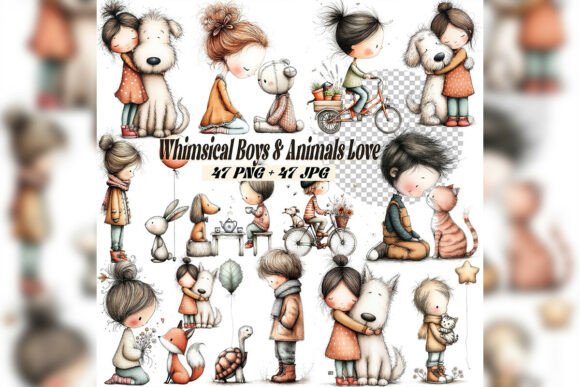 Whimsical Girl Dog Love Clipart Sweet