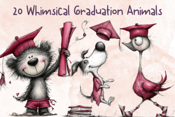 Whimsical Graduation Animals Clipart Set: Elevating Academic Celebrations with Charming Digital Art