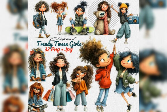 Whimsical Tween Girls Friendship Clipart