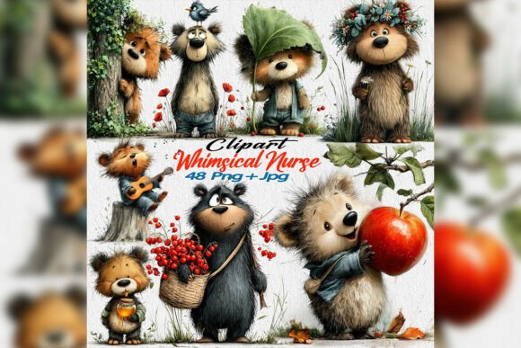 Whimsical Woodland Bear Pencil Clipart